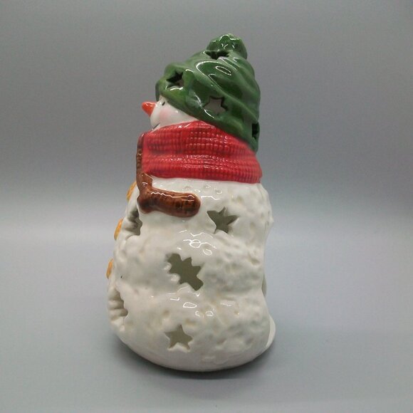 🌺SOLD🌺Hallmark Snowman Luminary Tealight Holder Red Scarf Green Hat - Picture 4 of 4